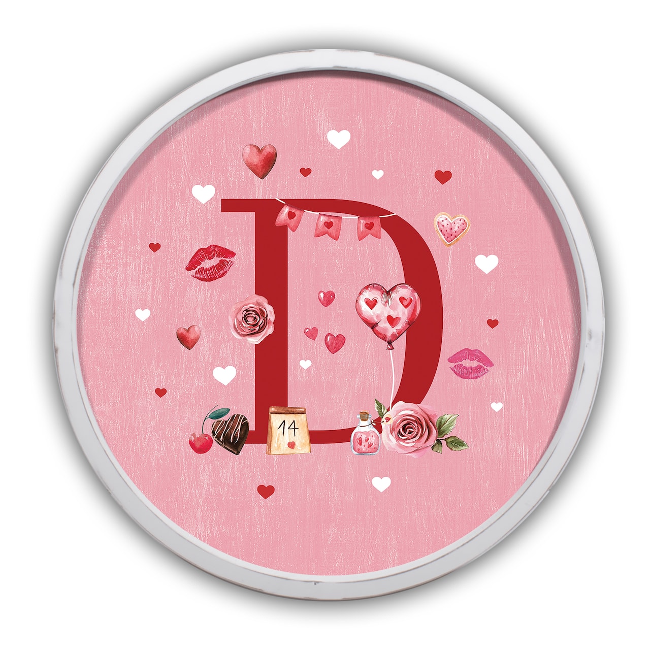 20" Valentine Things White Framed Round Monogram Print